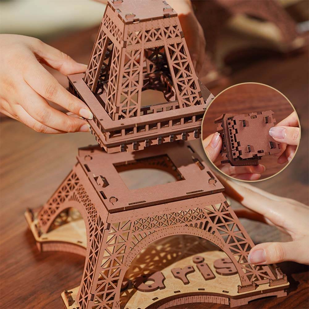 Night of the Eiffel Tower — Rusty Brown Wooden Model Kit, LED Light – view 7