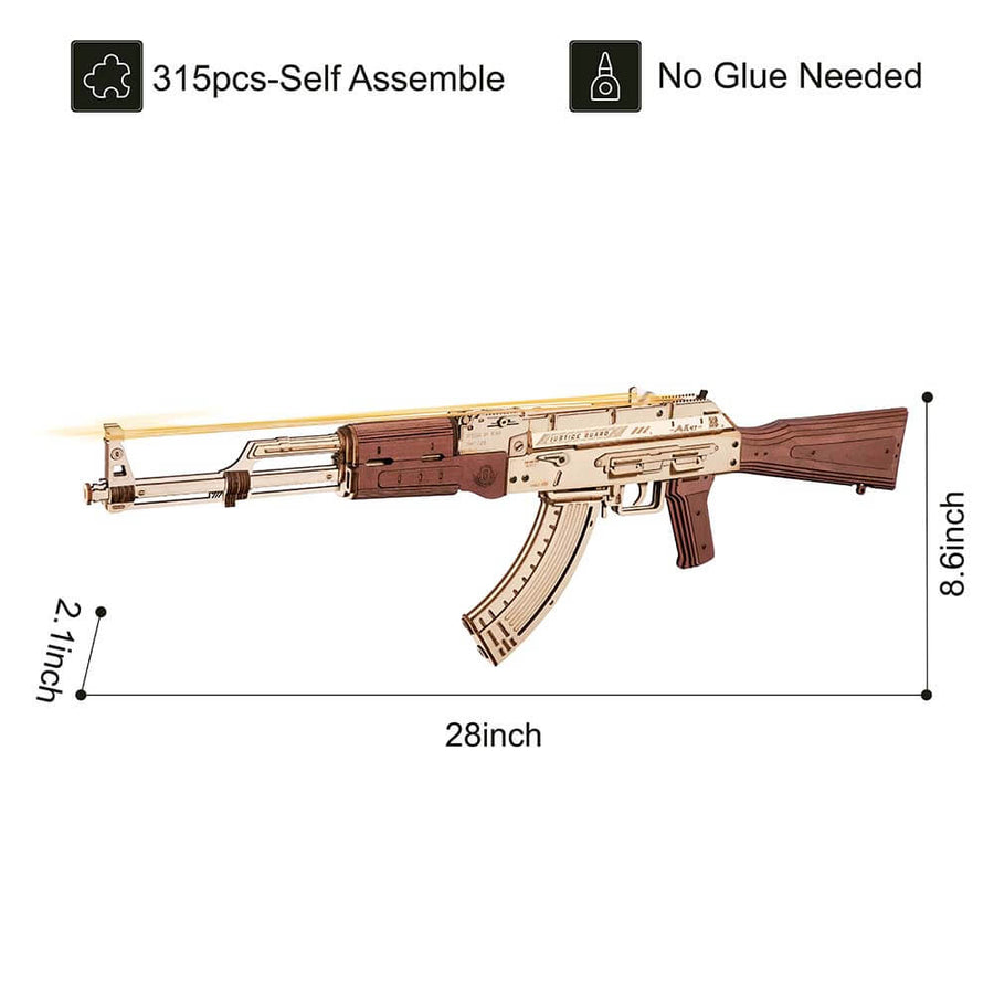 Birch Wood AK‑Style Rubber Band Gun Kit (Natural/Brown) – view 4