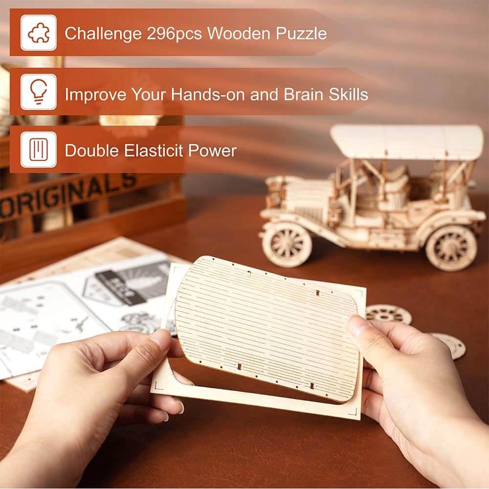 Vintage Car 1:15 Wooden Model Kit — Natural Wood, 20 cm – view 6
