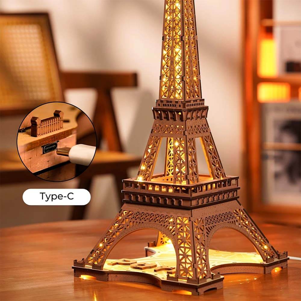 Night of the Eiffel Tower — Rusty Brown Wooden Model Kit, LED Light – view 6