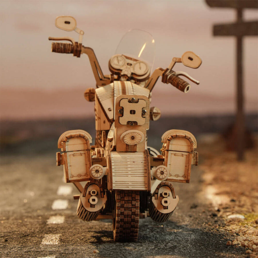 Cruiser Motorcycle Wooden Model Kit — Natural Wood, Wind-Up Engine – view 7
