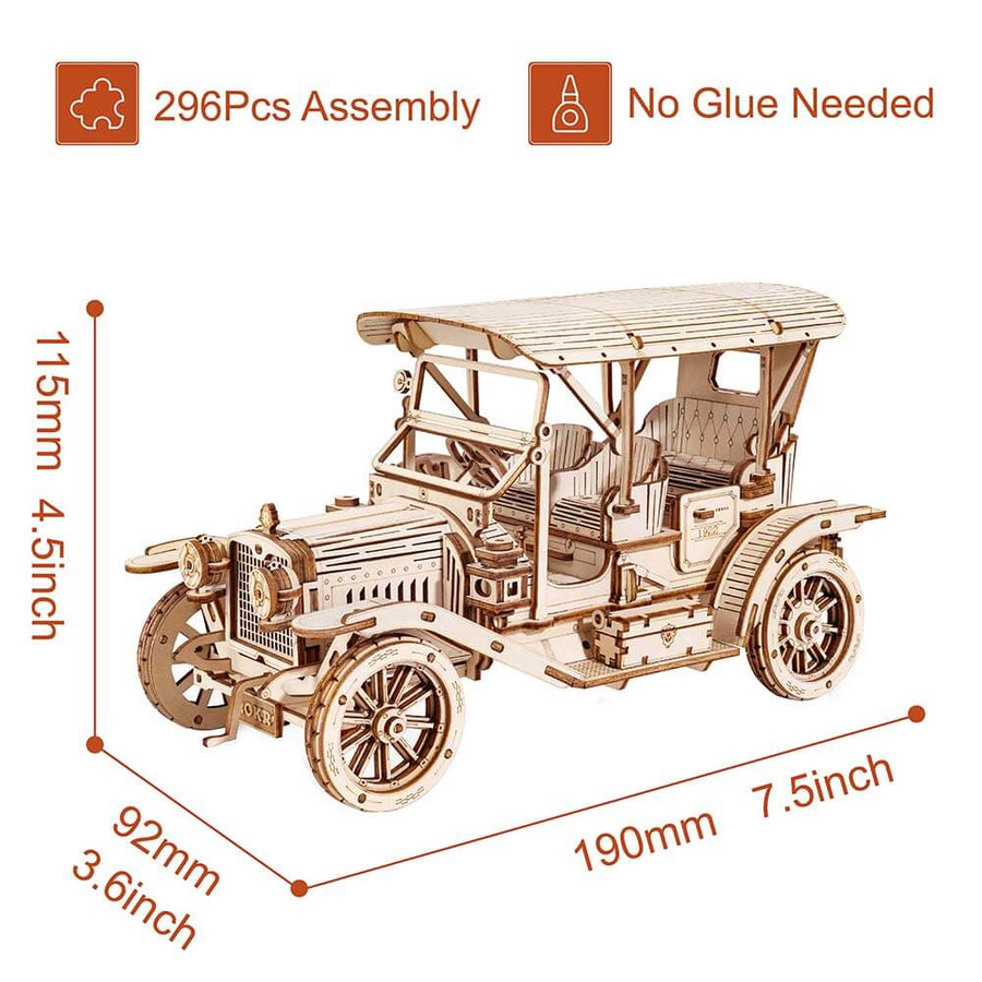 Vintage Car 1:15 Wooden Model Kit — Natural Wood, 20 cm – view 8