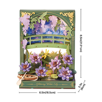 Wooden-Town - Glittering Water Lily 3D Wooden Puzzle Wall Art with LED Light - Claude Monet