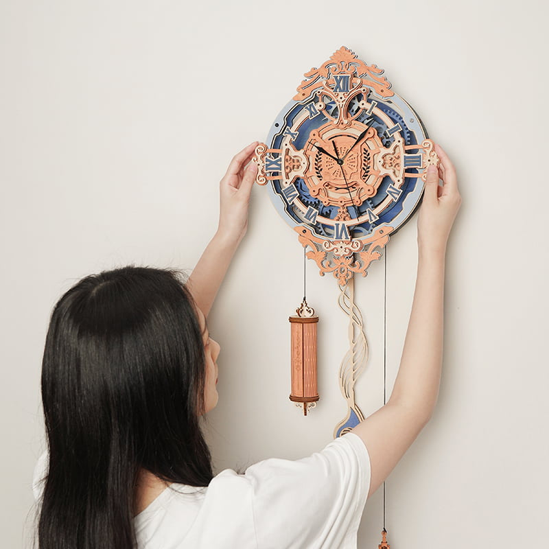 Romantic Notes Ornate Plywood Wall Clock — Natural Wood & Dark