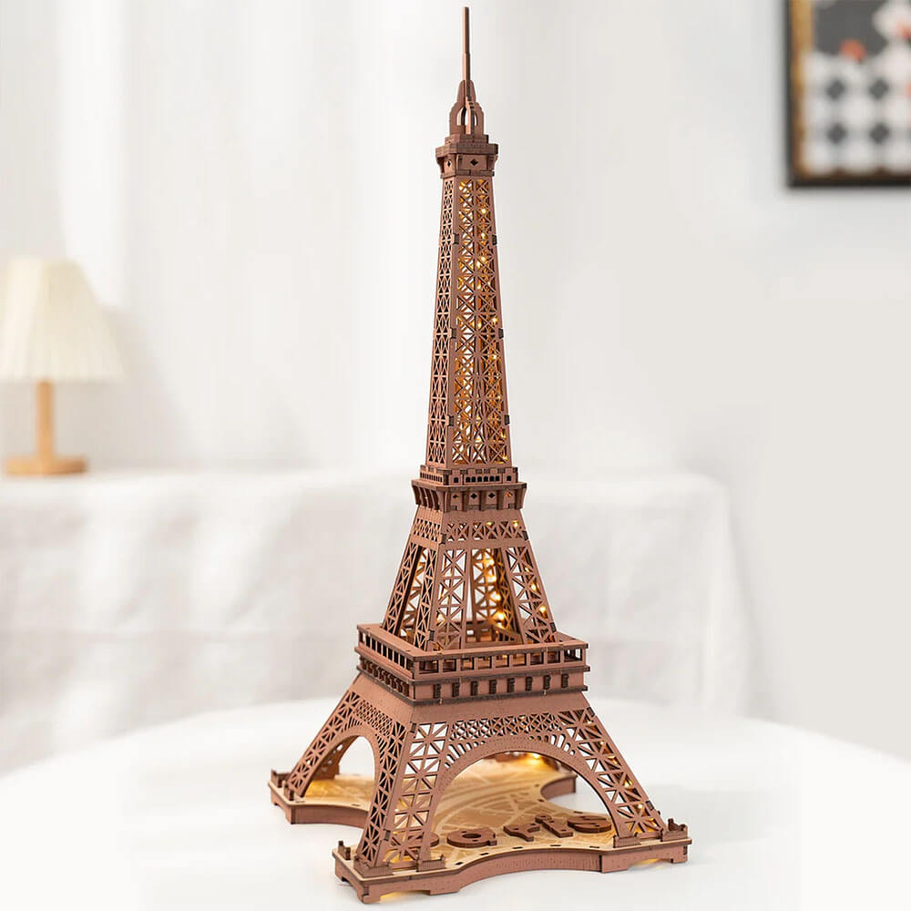 Night of the Eiffel Tower — Rusty Brown Wooden Model Kit, LED Light – view 3