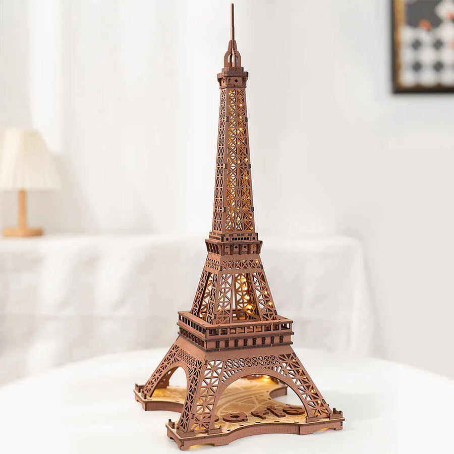 Night of the Eiffel Tower — Rusty Brown Wooden Model Kit, LED Light – view 3