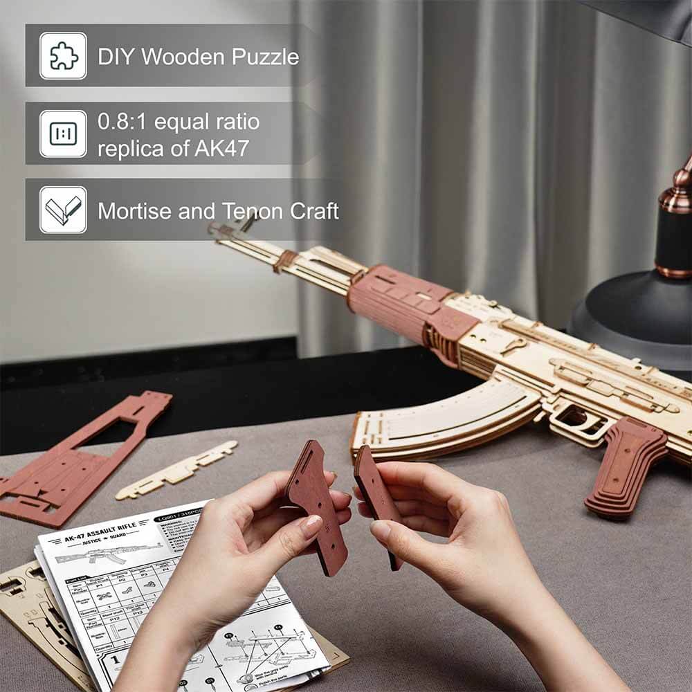 Birch Wood AK‑Style Rubber Band Gun Kit (Natural/Brown) – view 8
