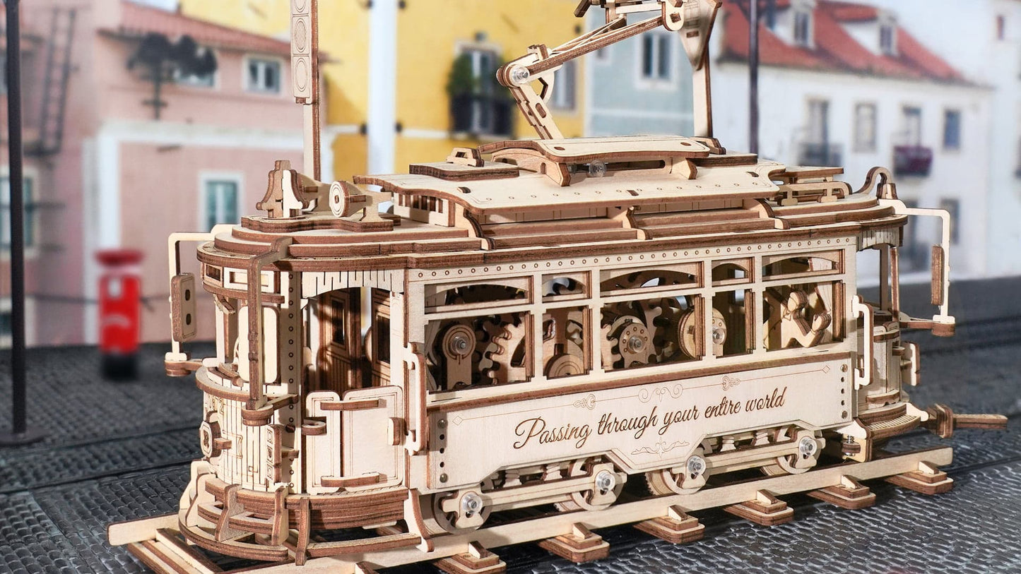 Classic City Tram Model – 1:24 Scale Wooden Mechanical Puzzle
