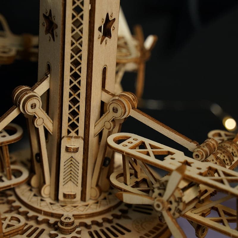 Air-Control Tower Music Box — Birch Plywood Wind‑Up Model with Moving Airplanes