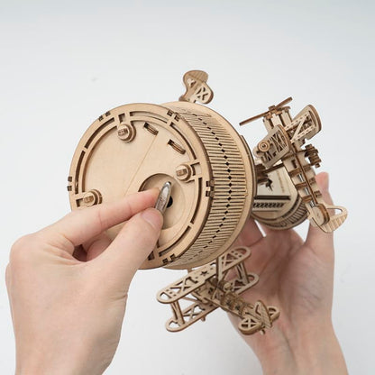 Air-Control Tower Music Box — Birch Plywood Wind‑Up Model with Moving Airplanes