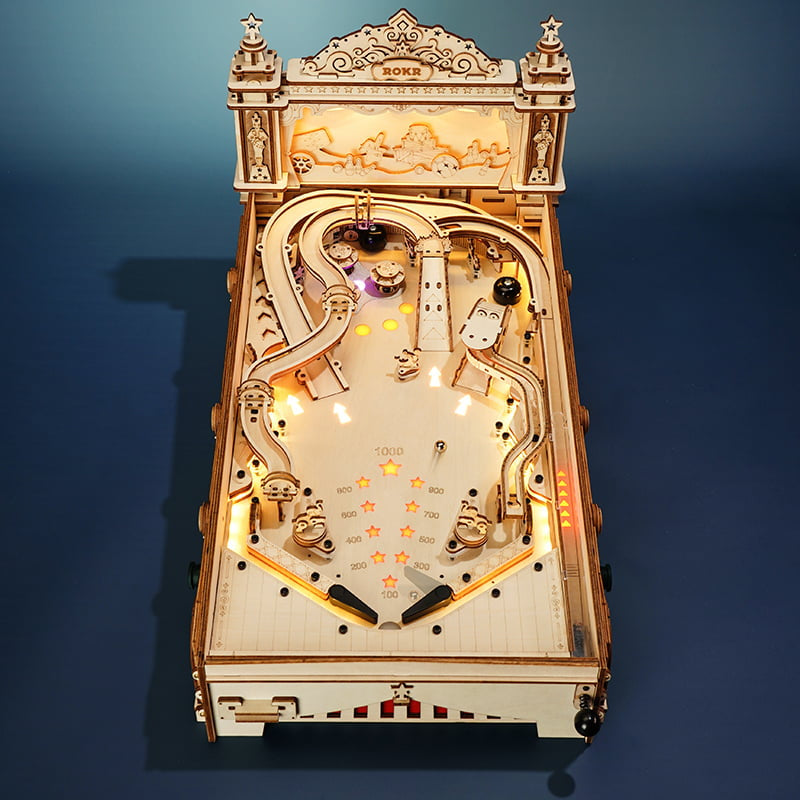 Natural Wood 3D Pinball Model — Laser-Cut Wood Tabletop Kit (482 pcs) – view 4