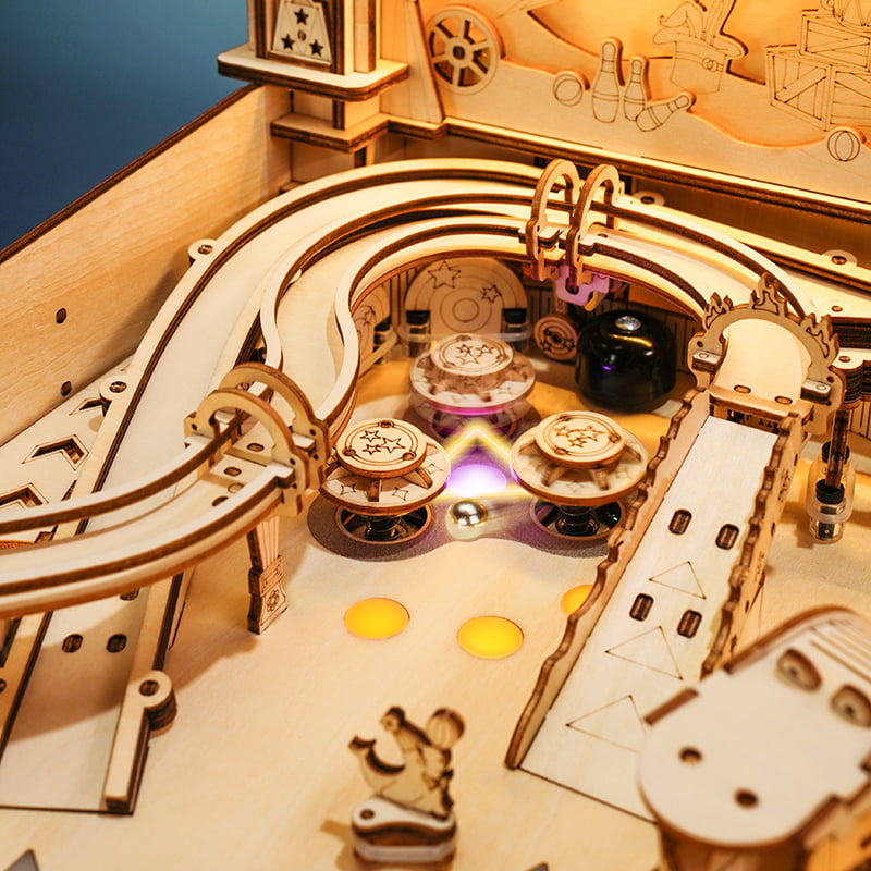 Natural Wood 3D Pinball Model — Laser-Cut Wood Tabletop Kit (482 pcs) – view 9