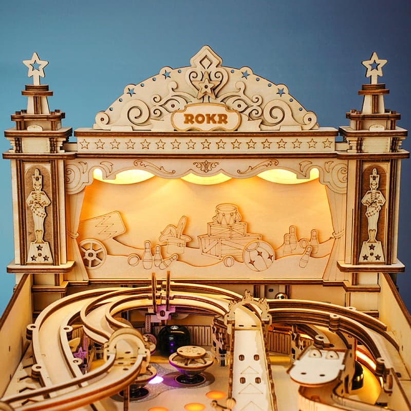 Natural Wood 3D Pinball Model — Laser-Cut Wood Tabletop Kit (482 pcs)