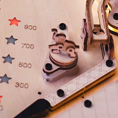 Natural Wood 3D Pinball Model — Laser-Cut Wood Tabletop Kit (482 pcs)