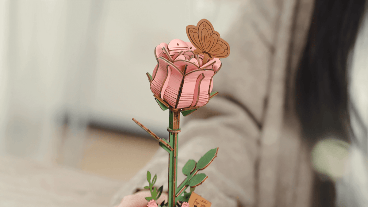 Pink Rose Wooden Flower Assembly Kit – Craft Your Own Elegant Floral Decor – view 5