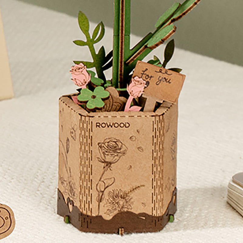 Pink Rose Wooden Flower Assembly Kit – Craft Your Own Elegant Floral Decor – view 3