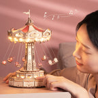 Swing Ride — Vintage Carousel Plywood Model Kit (Red • Beige • Gold) – view 9
