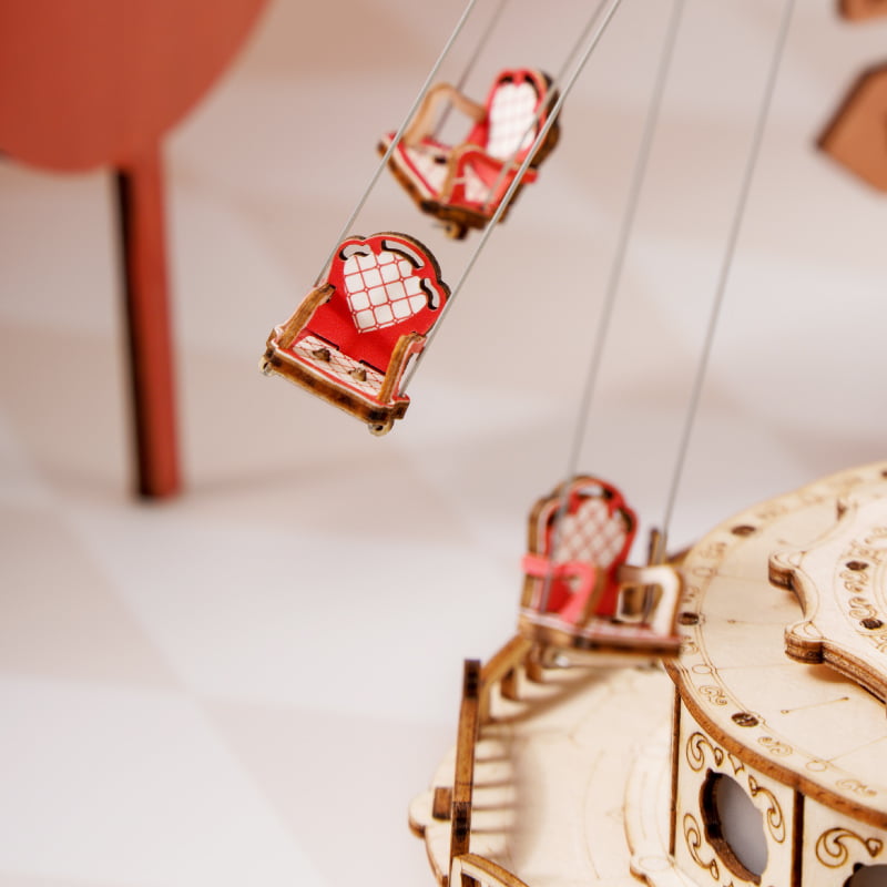 Swing Ride — Vintage Carousel Plywood Model Kit (Red • Beige • Gold) – view 3