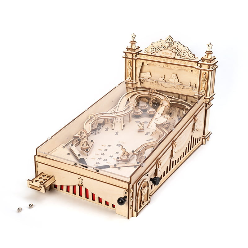 Natural Wood 3D Pinball Model — Laser-Cut Wood Tabletop Kit (482 pcs) – view 3