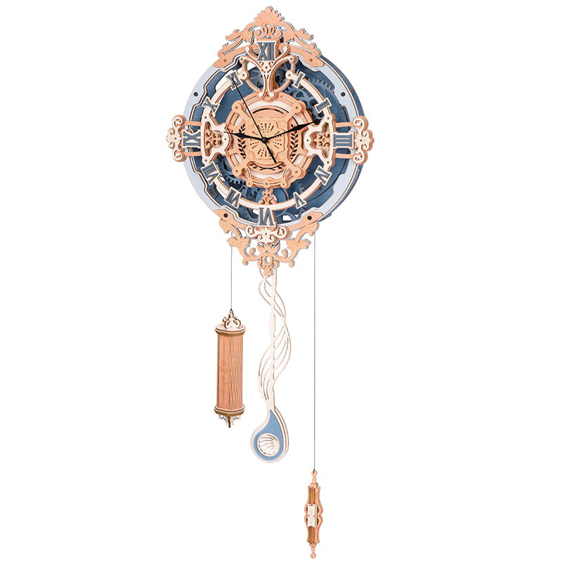 Romantic Notes Ornate Plywood Wall Clock — Natural Wood & Dark Gray