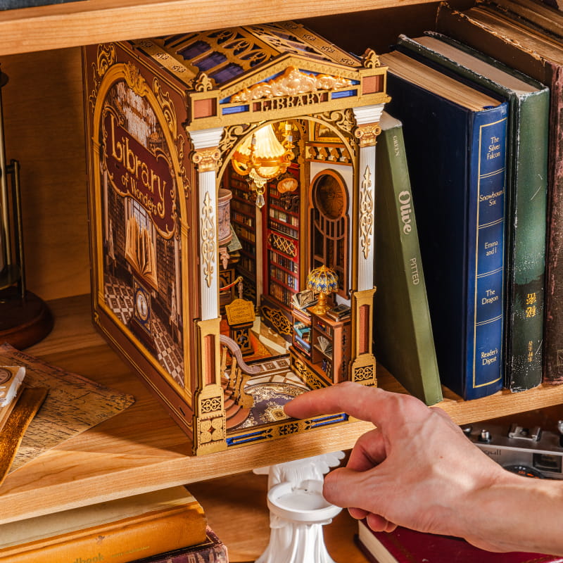 Wooden-Town - Library of Wonders Book Nook 3D Wooden Puzzle Kit with LED