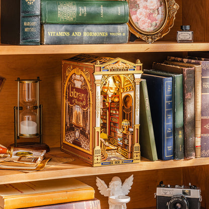 Wooden-Town - Library of Wonders Book Nook 3D Wooden Puzzle Kit with LED