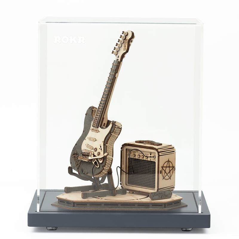Natural Wood Electric Guitar Model Kit with Amp — Plywood, 289 Pieces – view 4