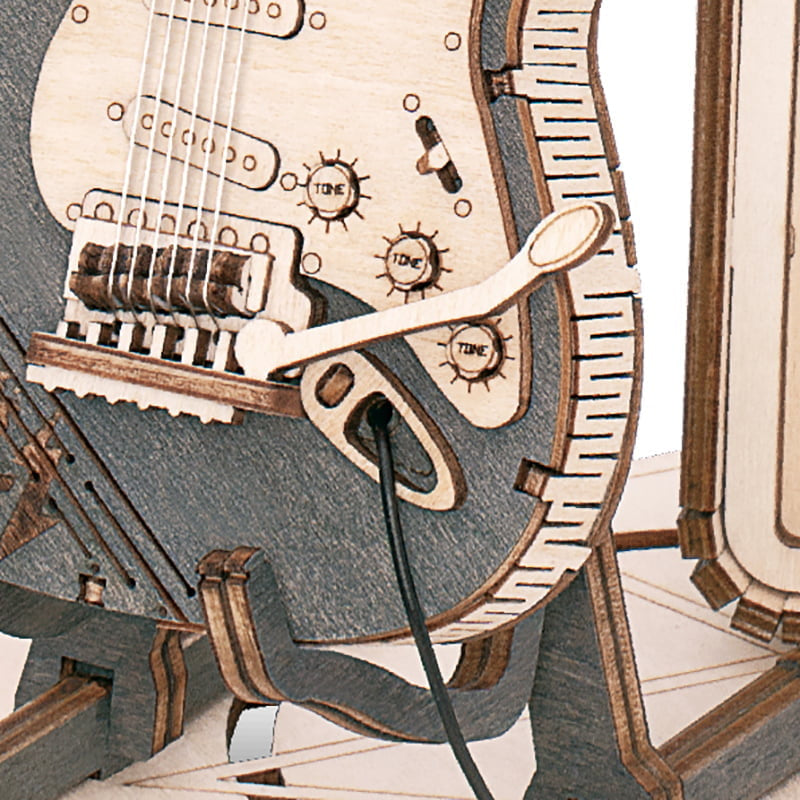 Natural Wood Electric Guitar Model Kit with Amp — Plywood, 289 Pieces – view 3