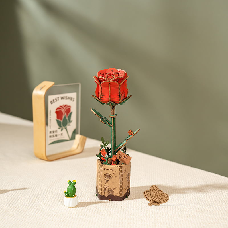 Handcrafted Red Rose Wooden Craft Model – Meaningful Gift – view 2