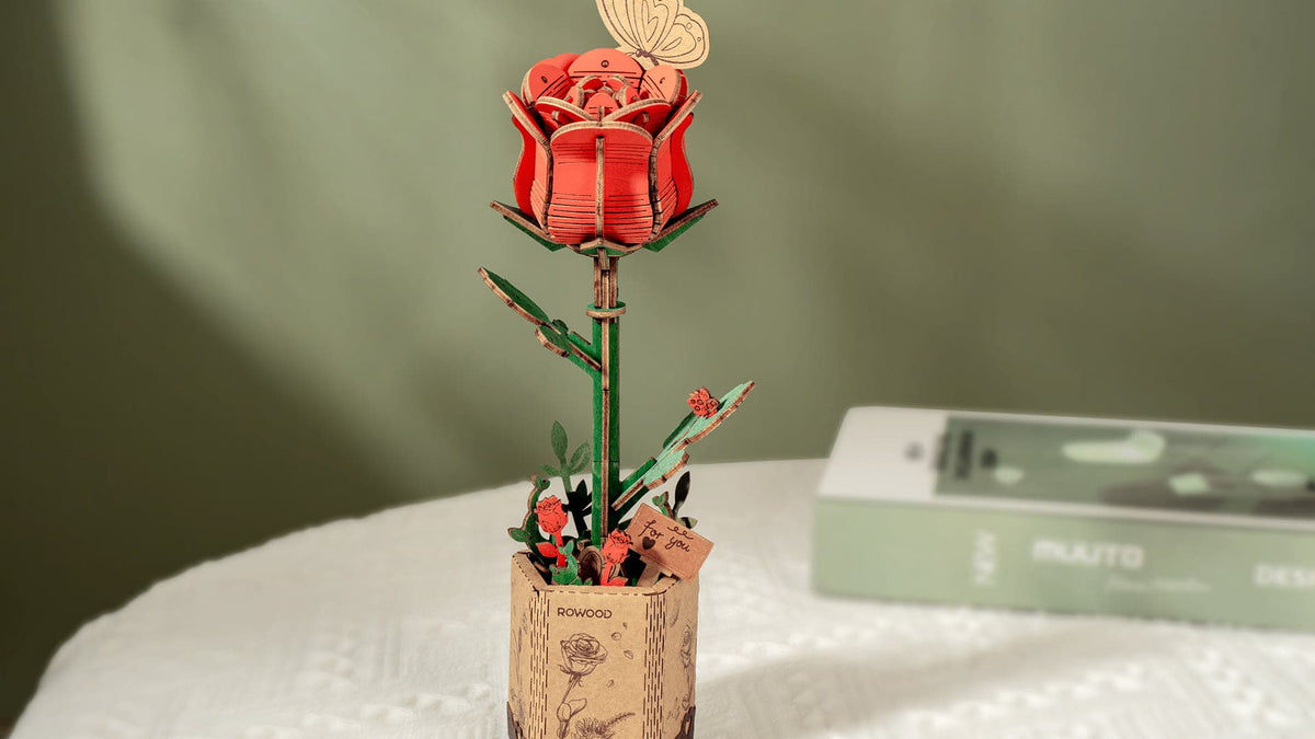 Handcrafted Red Rose Wooden Craft Model – Meaningful Gift – view 7