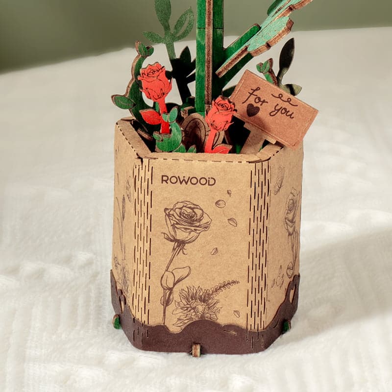 Handcrafted Red Rose Wooden Craft Model – Meaningful Gift – view 3