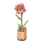 Pink Rose Wooden Flower Assembly Kit – Craft Your Own Elegant Floral Decor – 3D wooden model kit