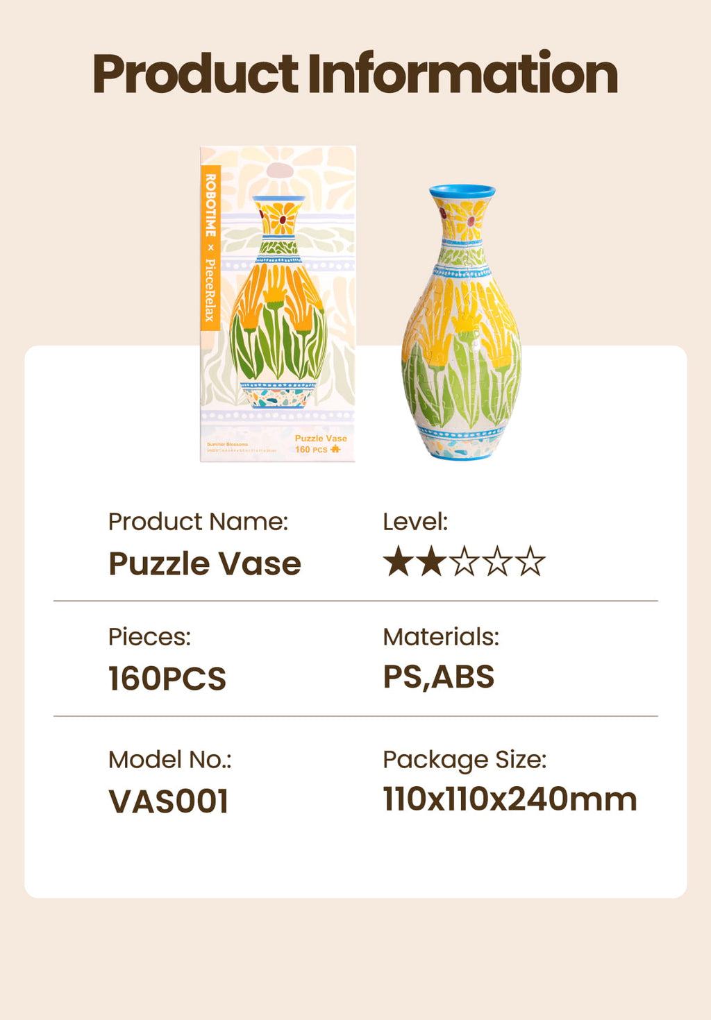 Wooden-Town Sunset Mosaic Puzzle Vase 3D flower vase puzzle kit – image 4 of 5