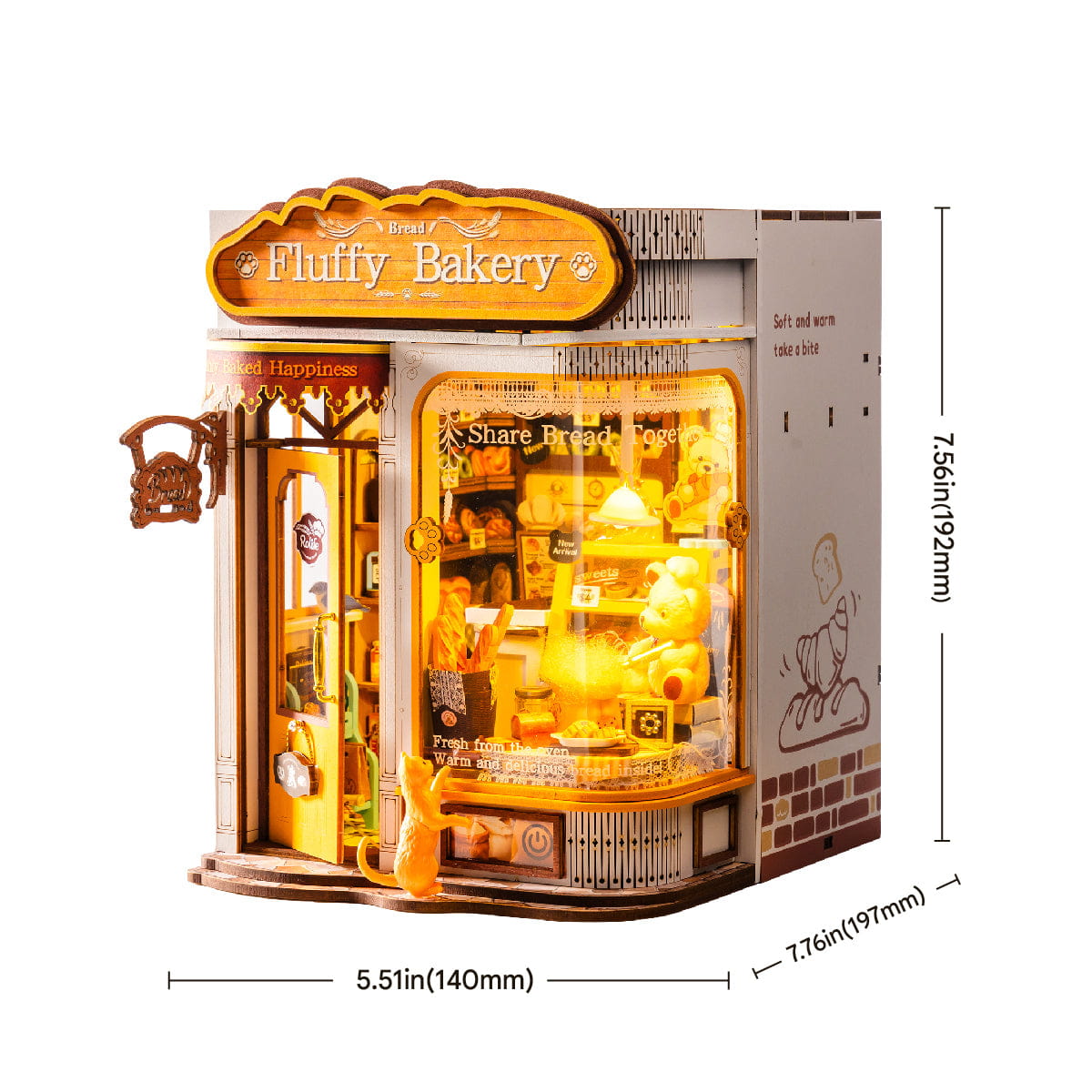 Wooden-Town - Fluffy Bakery 3D Wooden Puzzle Book Nook with LED Light4