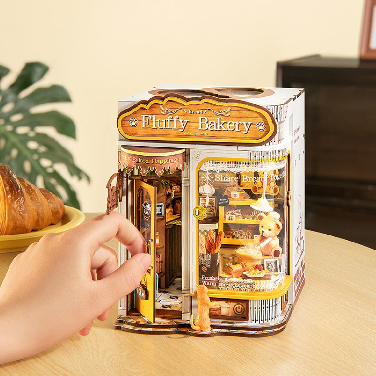Wooden-Town - Fluffy Bakery 3D Wooden Puzzle Book Nook with LED Light6