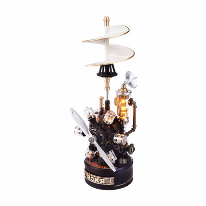 Mechanical model of a ship propeller and engine on a white background