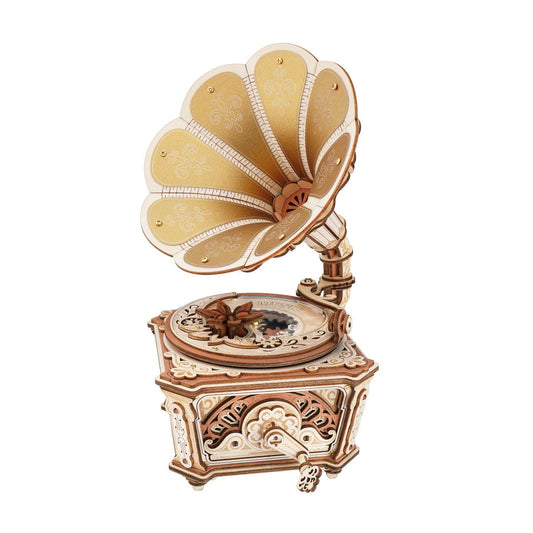 Decorative vintage-style gramophone on a white background