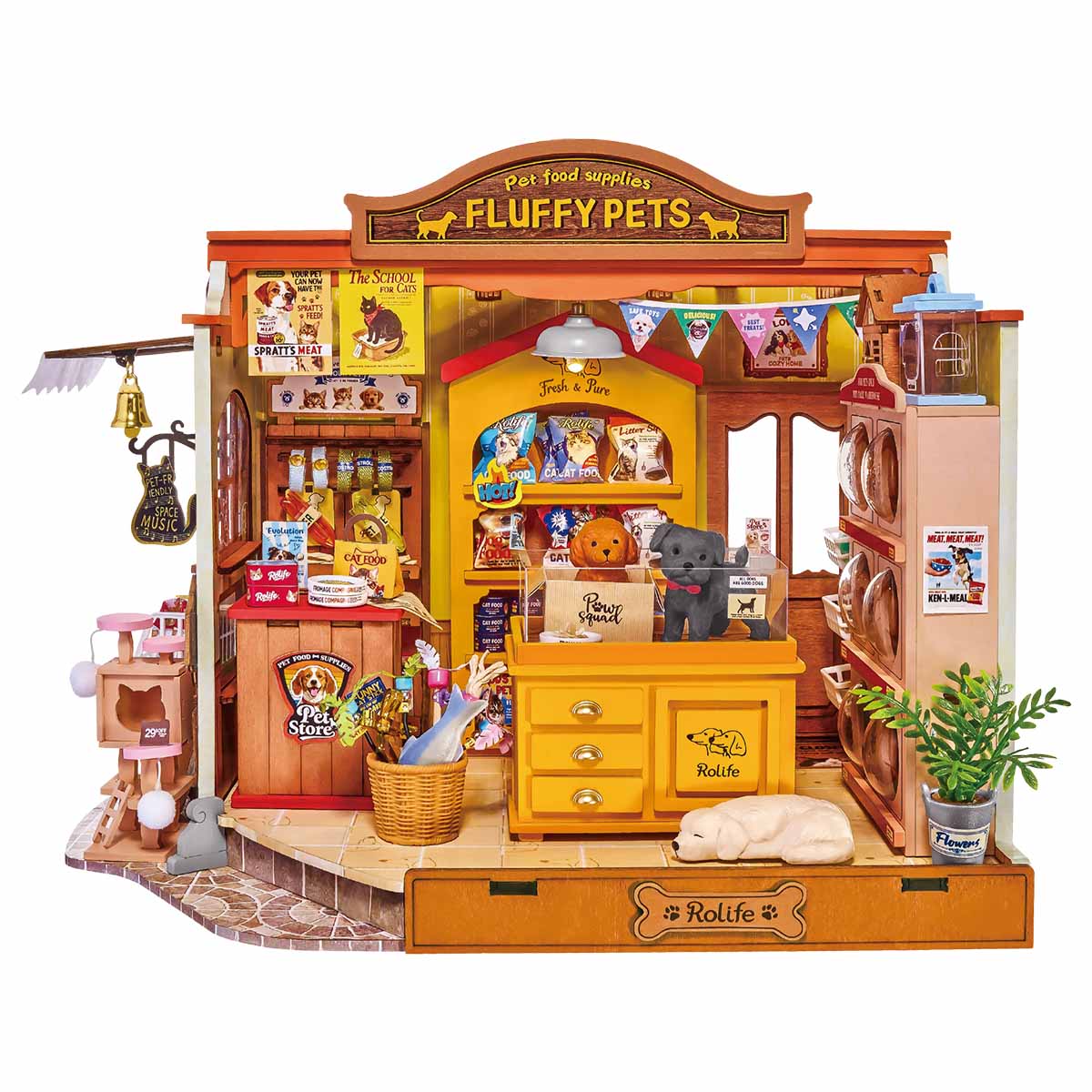 Wooden-Town Fluffy Friends Store DIY Miniature Pet Shop Kit with LED Light1