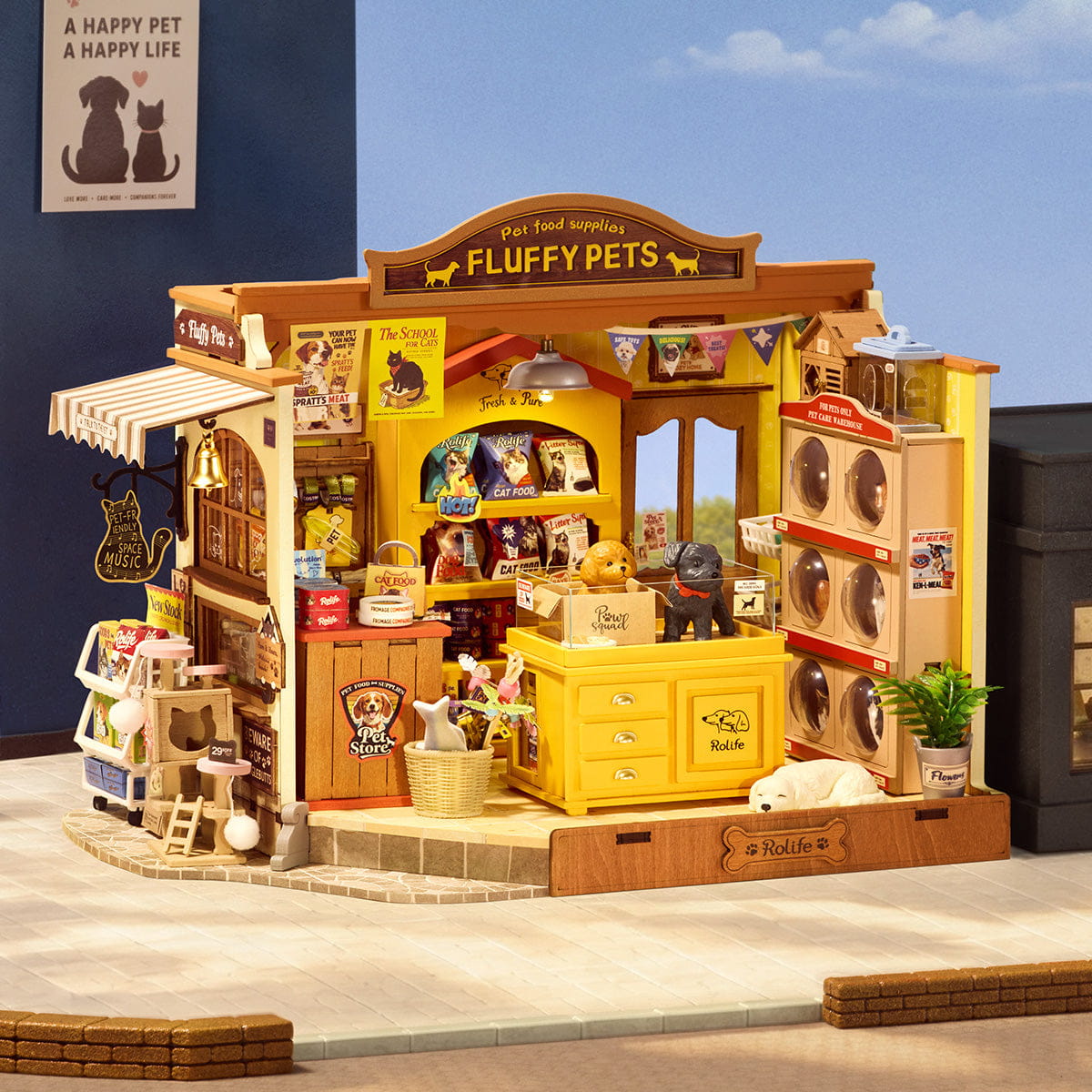 Wooden-Town Fluffy Friends Store DIY Miniature Pet Shop Kit with LED Light2