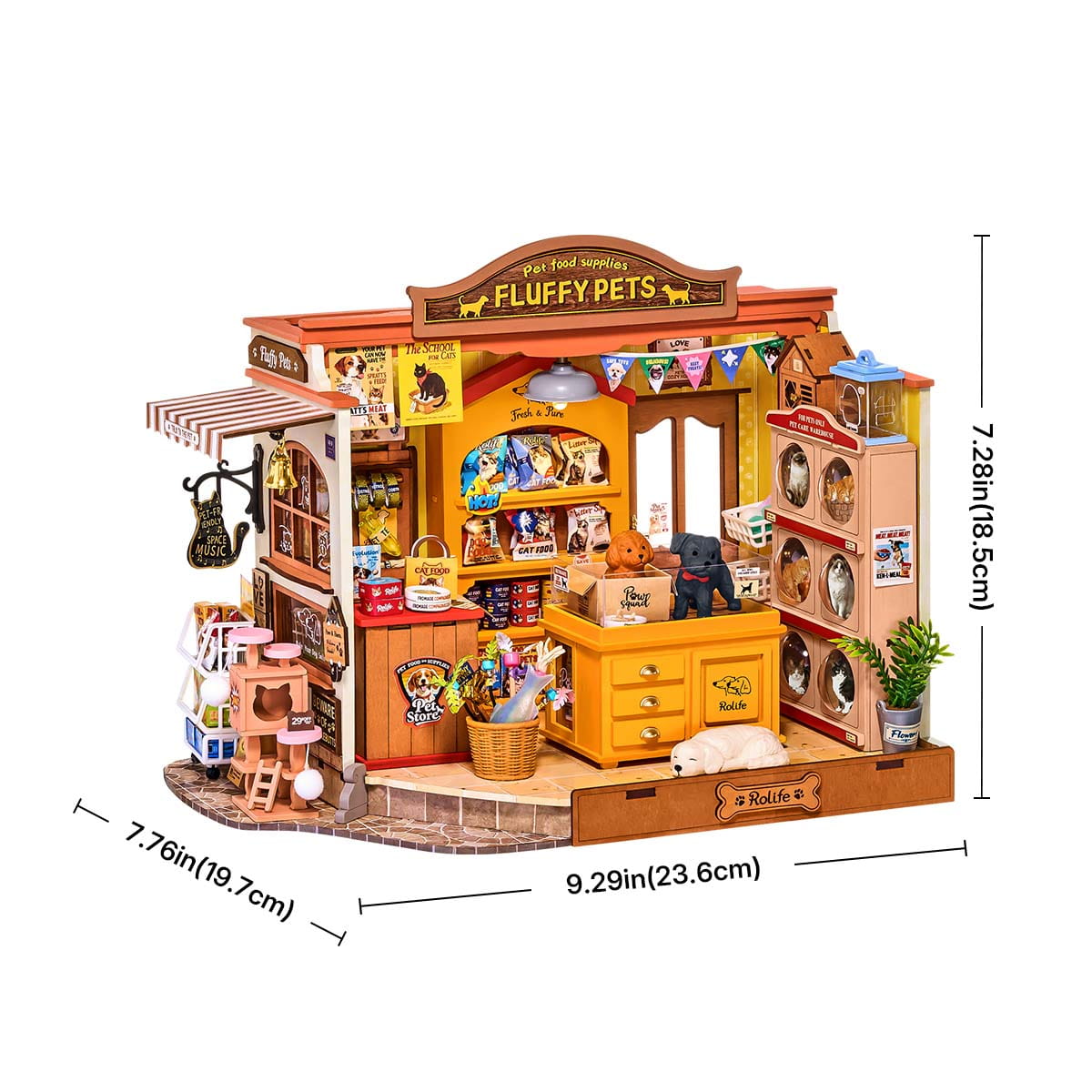 Wooden-Town Fluffy Friends Store DIY Miniature Pet Shop Kit with LED Light3
