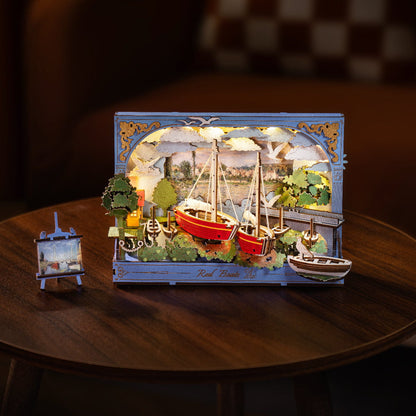 Wooden-Town Red Boats 3D Wooden Puzzle Wall Art with LED Light2