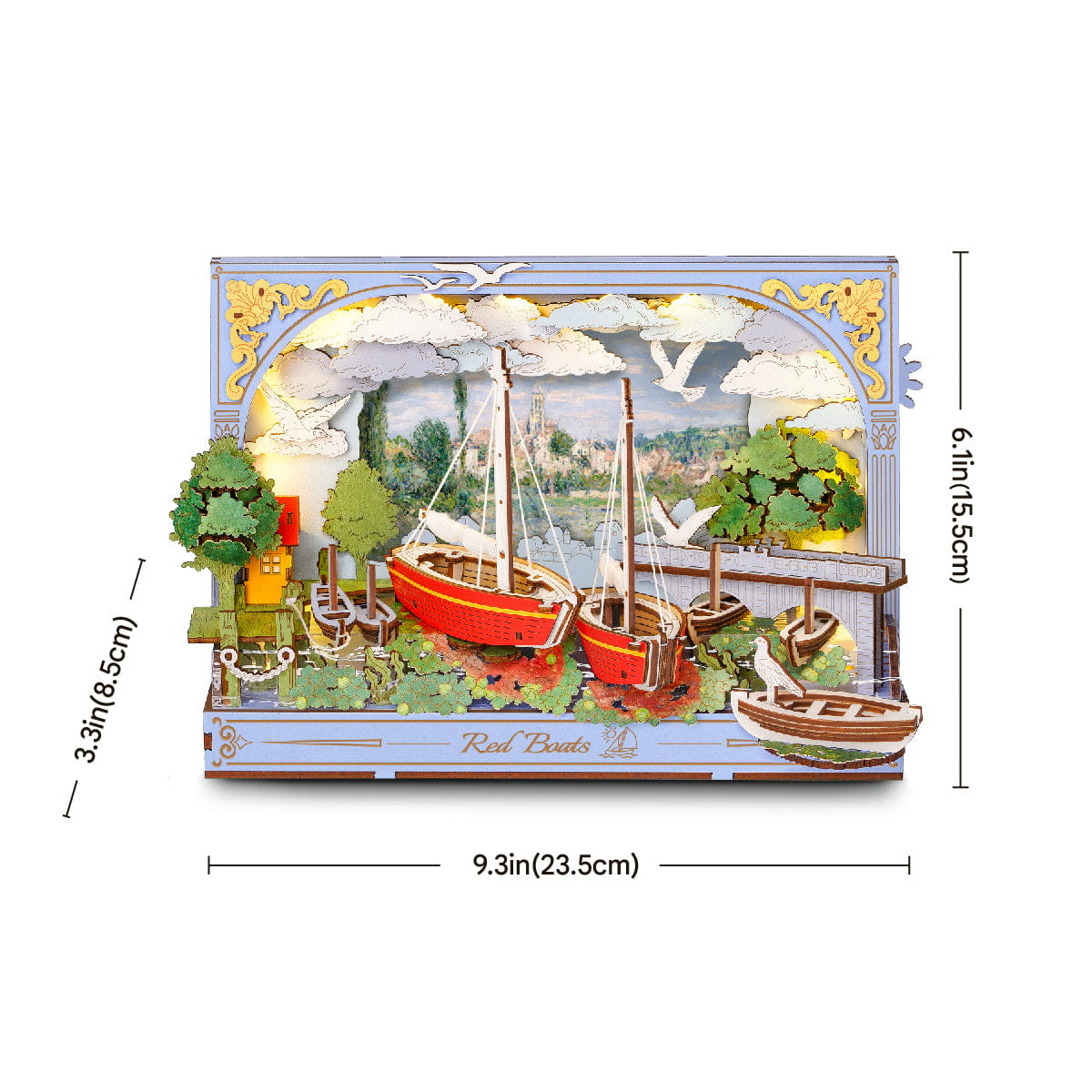Wooden-Town Red Boats 3D Wooden Puzzle Wall Art with LED Light3
