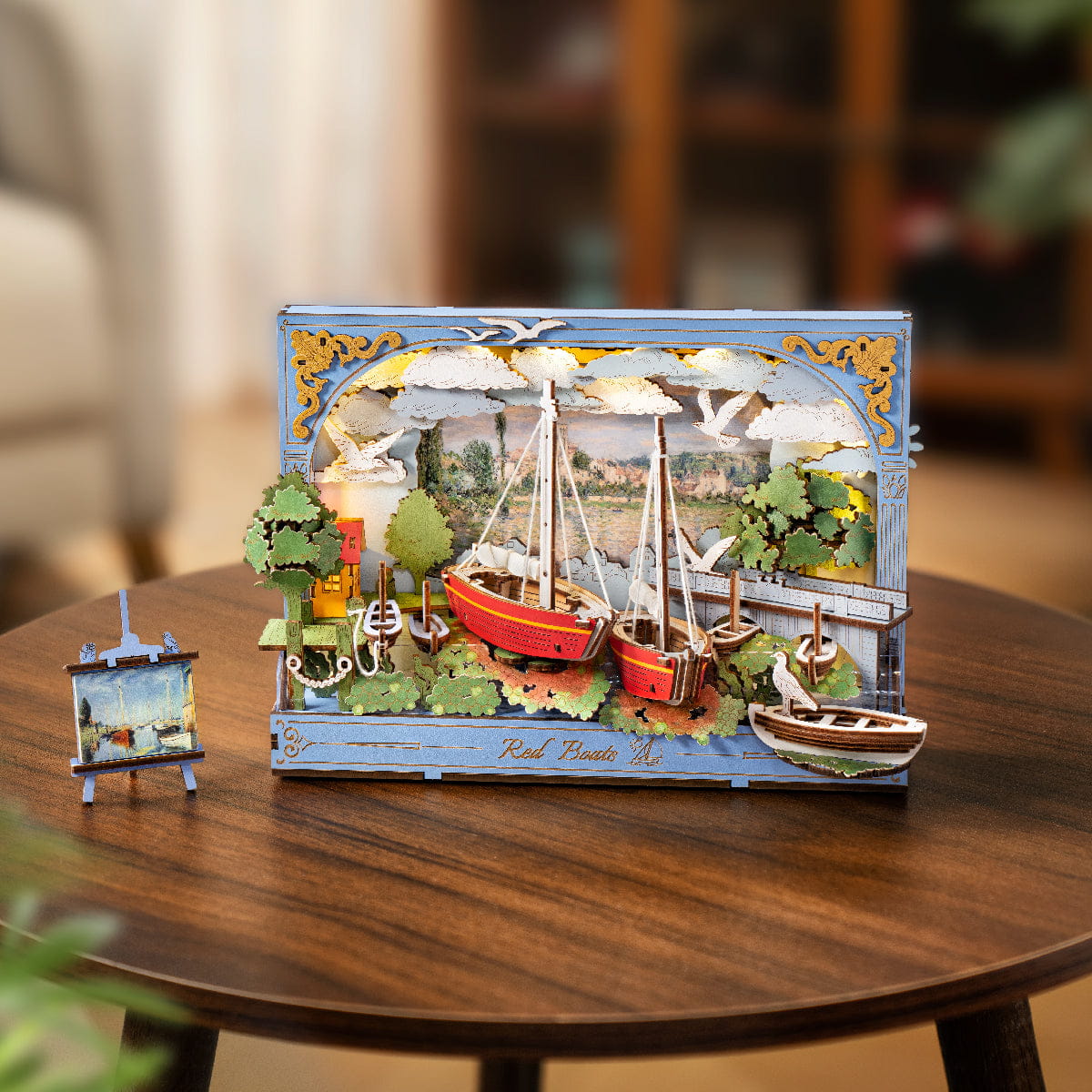Wooden-Town Red Boats 3D Wooden Puzzle Wall Art with LED Light4