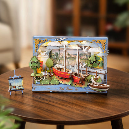 Wooden-Town Red Boats 3D Wooden Puzzle Wall Art with LED Light4