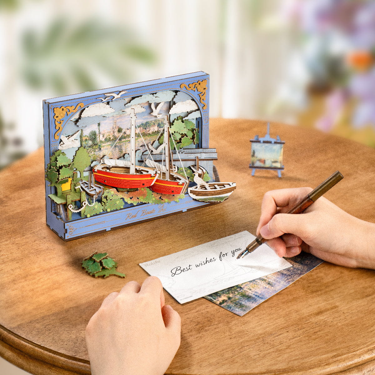 Wooden-Town Red Boats 3D Wooden Puzzle Wall Art with LED Light5