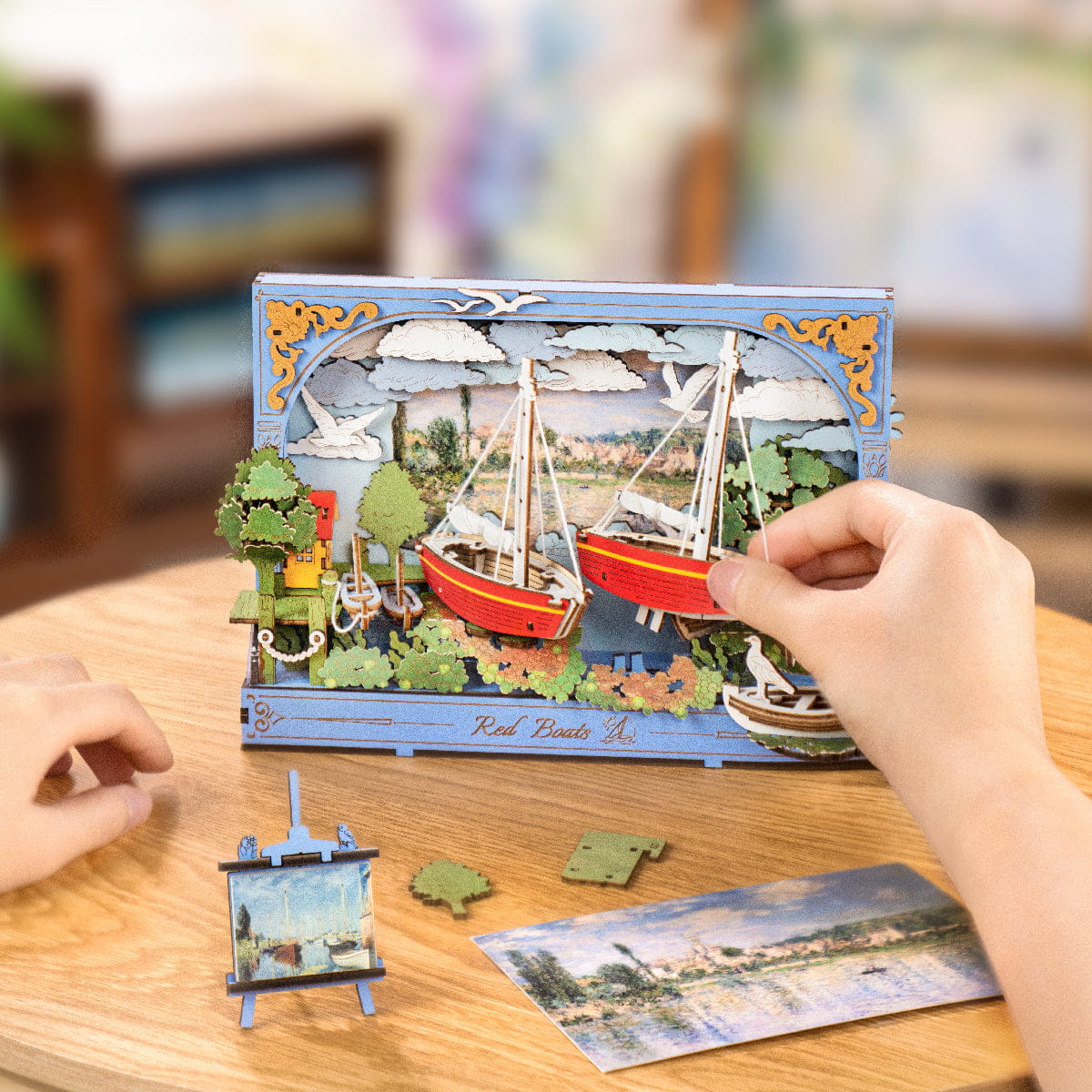Wooden-Town Red Boats 3D Wooden Puzzle Wall Art with LED Light6