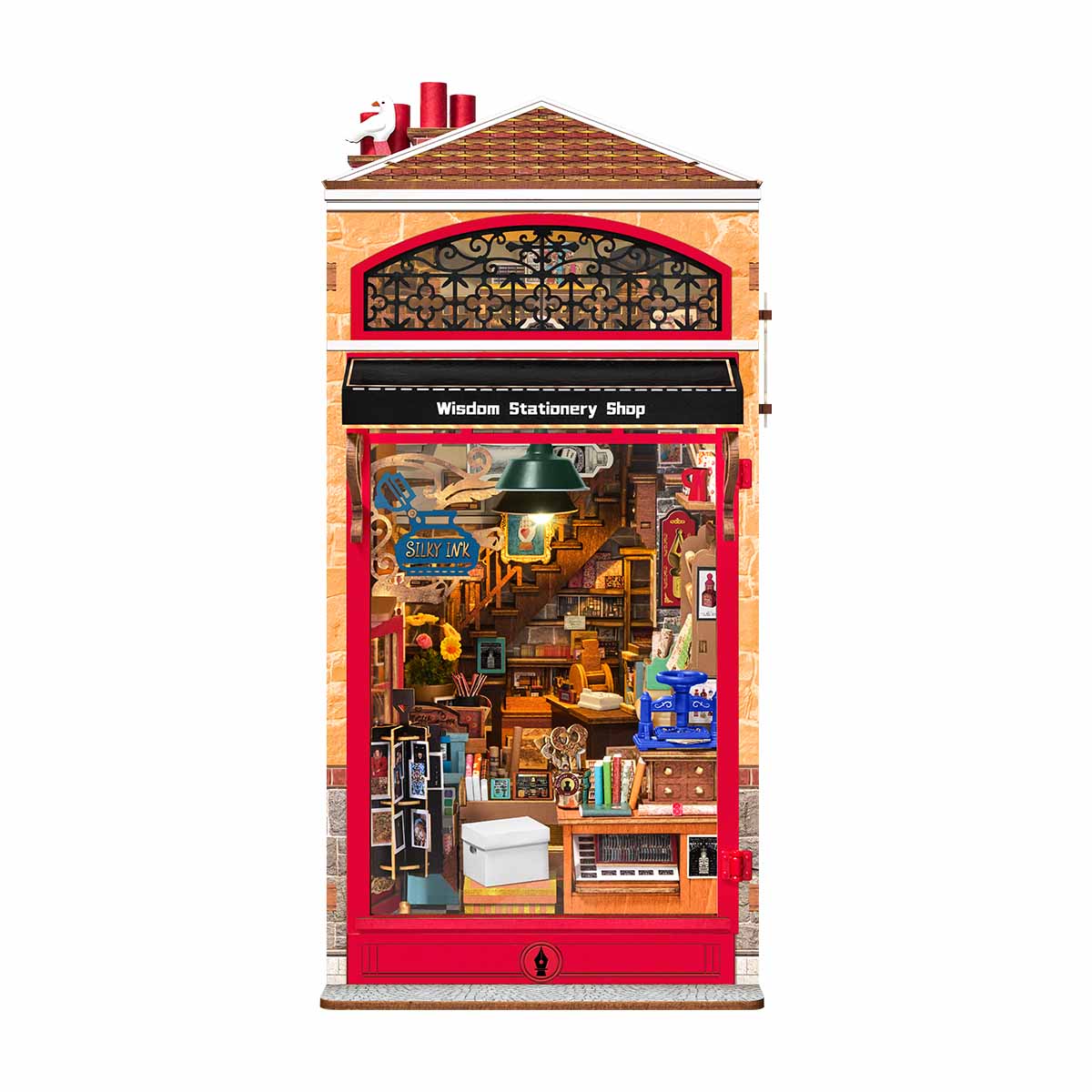 Wooden-Town Wisdom Stationery Shop 3D Wooden Puzzle Book Nook with LED Light1