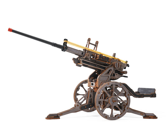 Model of a vintage machine gun on a white background