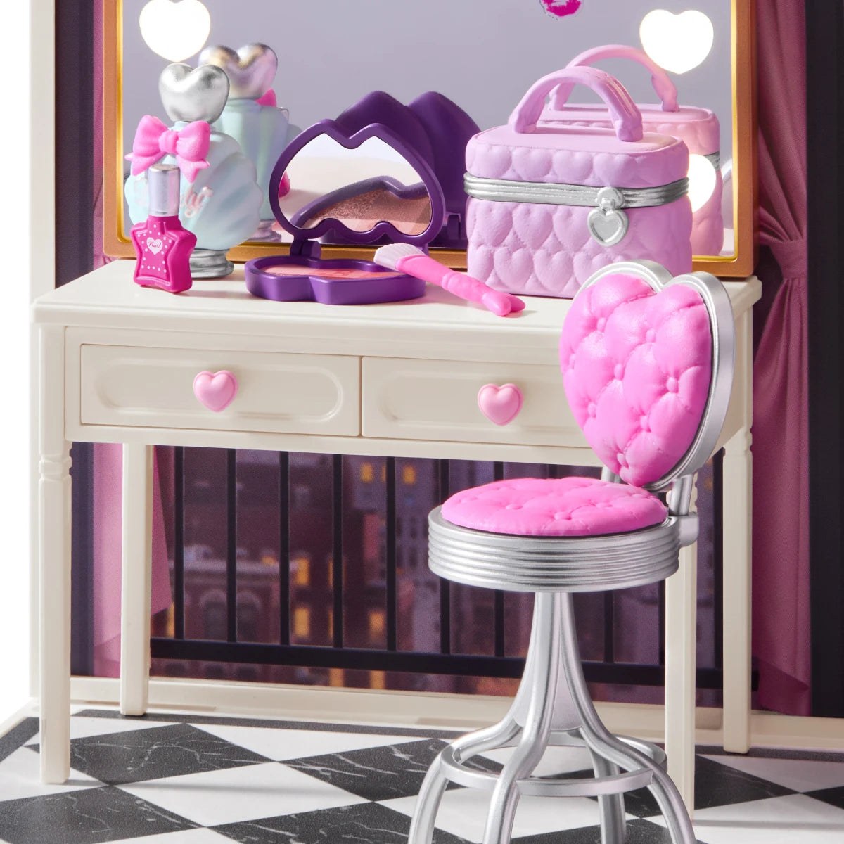 Wooden-Town Baddie Closet Miniature Room Kit – vanity with cosmetics and heart-shaped chair