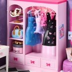Wooden-Town Baddie Closet Miniature Room Kit – pink wardrobe with dresses, hat and handbag